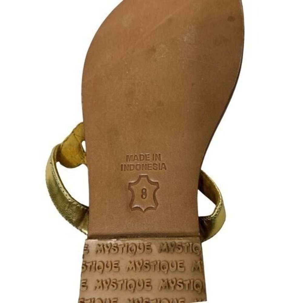 Mystique Gold Leather Jeweled Thong Sandals Orange Faux Turquoise Crystal Flat - Picture 11 of 11